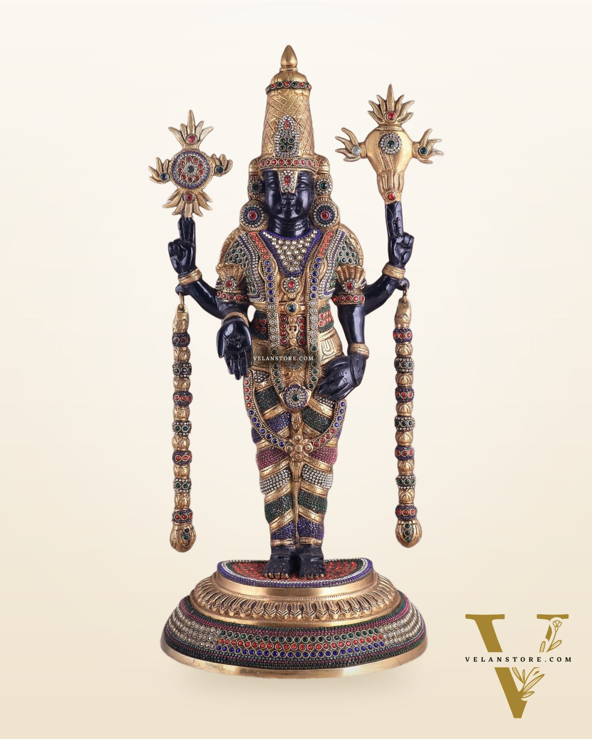 Pure Brass Lord Tirupati Balaji Venkateshwara Swamy idol | 24 inch black and gold