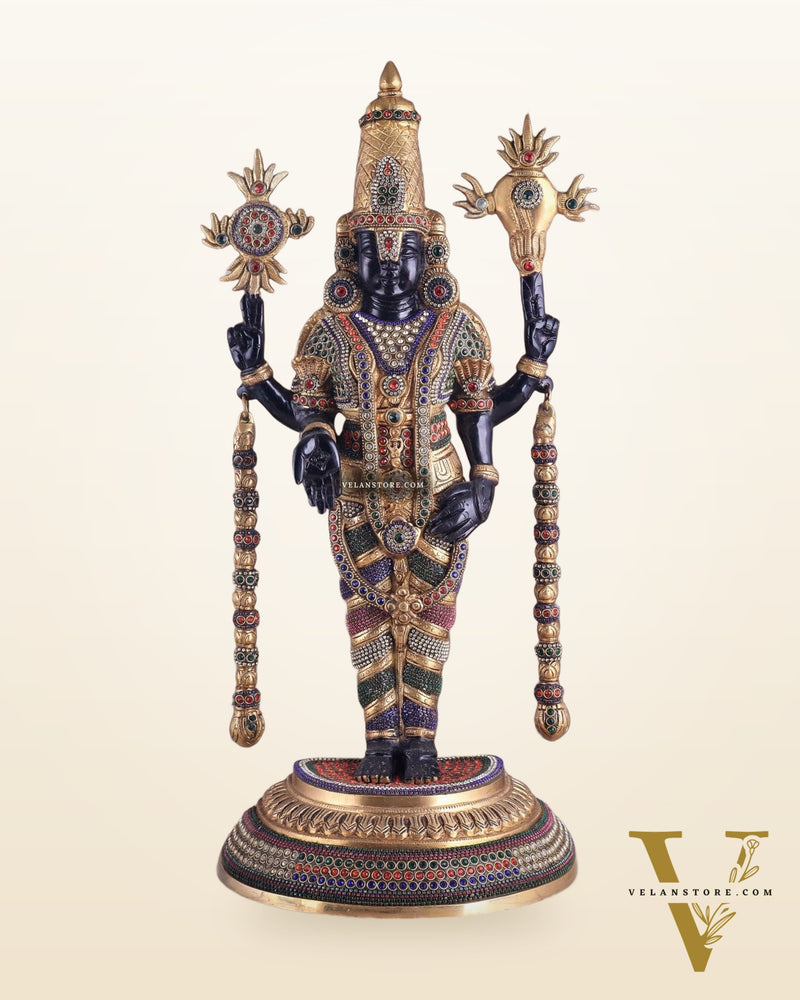 Pure Brass Lord Tirupati Balaji Venkateshwara Swamy idol | 24 inch black and gold