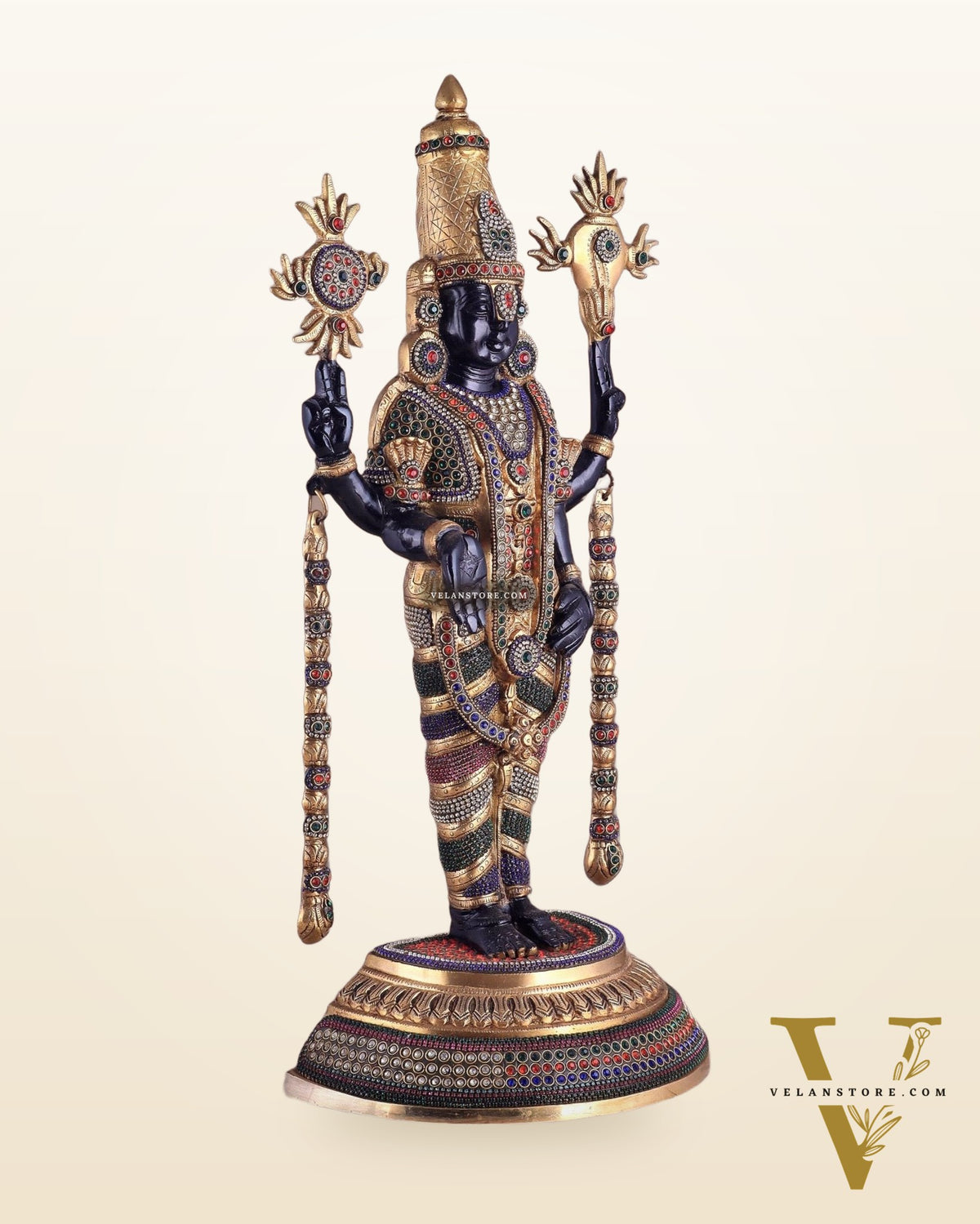 Pure Brass Lord Tirupati Balaji Venkateshwara Swamy idol | 24 inch black and gold