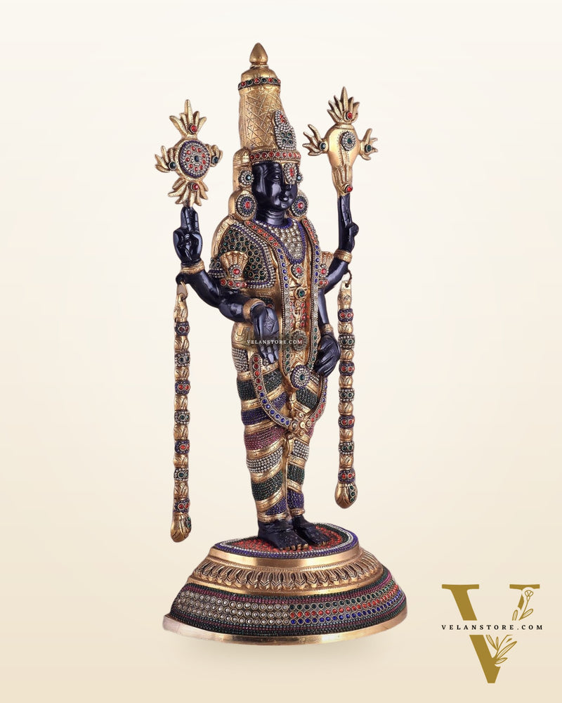 Pure Brass Lord Tirupati Balaji Venkateshwara Swamy idol | 24 inch black and gold