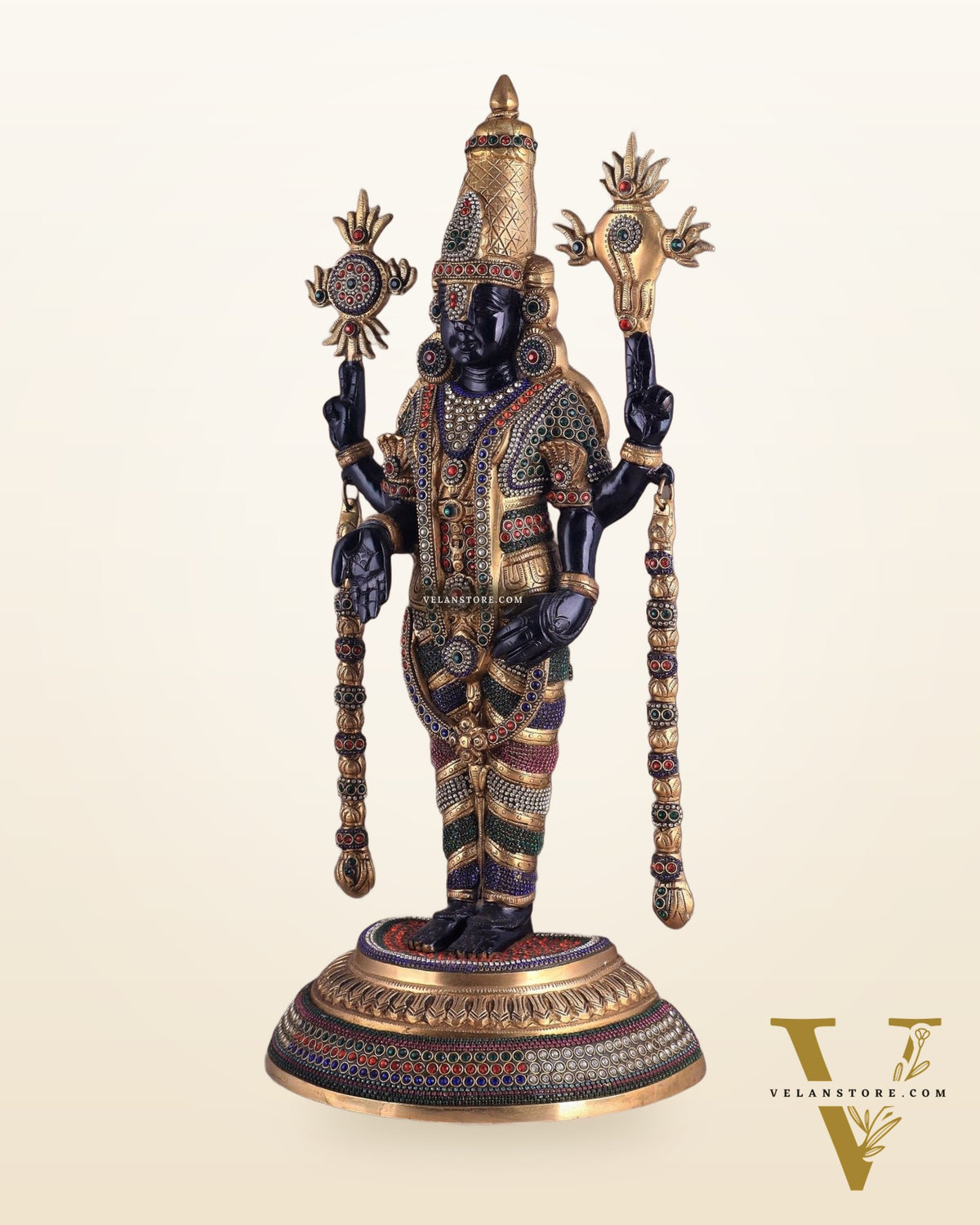 Pure Brass Lord Tirupati Balaji Venkateshwara Swamy idol | 24 inch black and gold