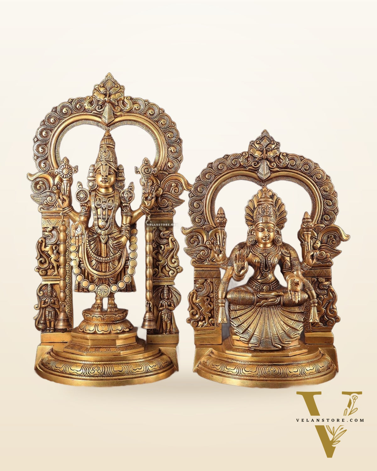 Pure Brass Lord Tirupati Balaji Venkateshwara Swamy with Goddess Padmavathi Thayar Idol Set - 22"