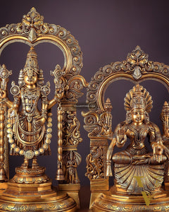 Pure Brass Lord Tirupati Balaji Venkateshwara Swamy with Goddess Padmavathi Thayar Idol Set - 22"