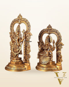 Pure Brass Lord Tirupati Balaji Venkateshwara Swamy with Goddess Padmavathi Thayar Idol Set - 22"