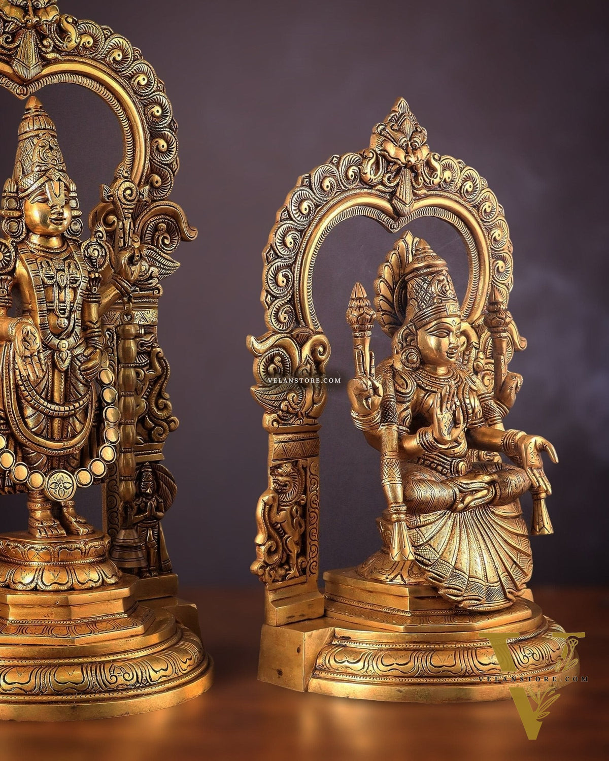 Pure Brass Lord Tirupati Balaji Venkateshwara Swamy with Goddess Padmavathi Thayar Idol Set - 22"