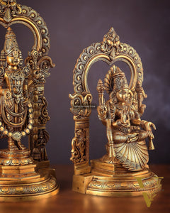 Pure Brass Lord Tirupati Balaji Venkateshwara Swamy with Goddess Padmavathi Thayar Idol Set - 22"