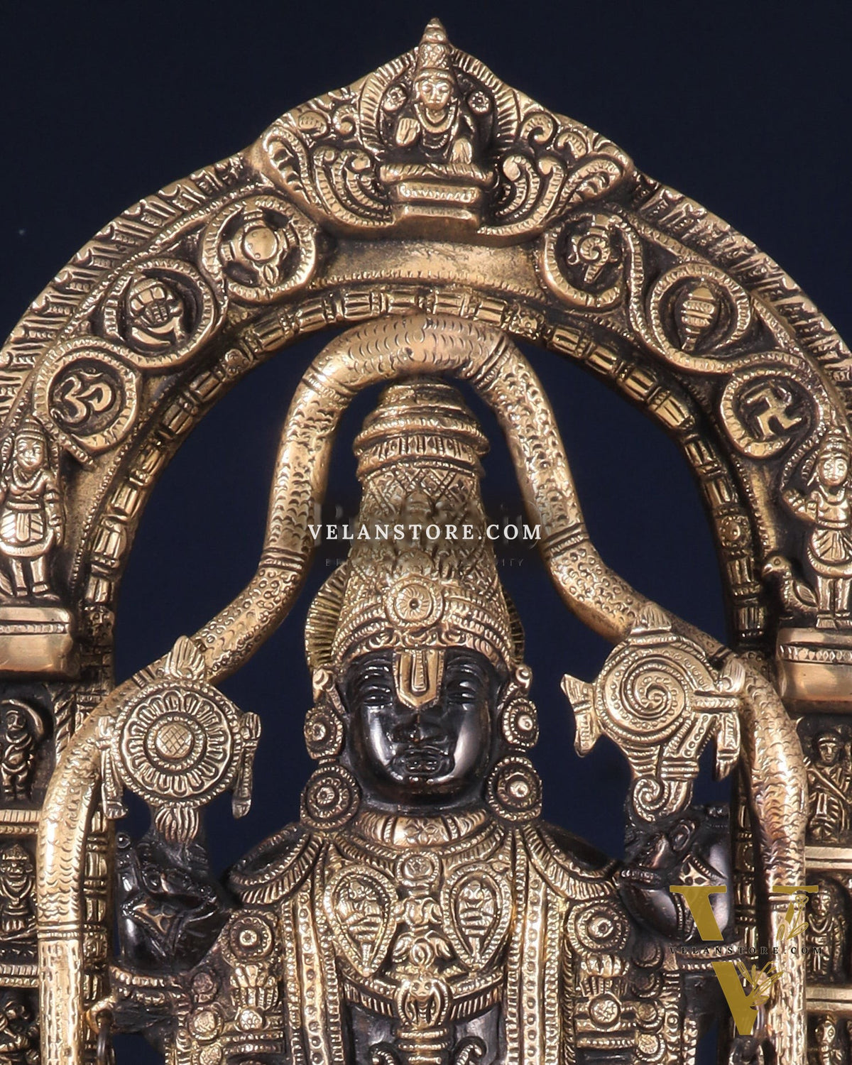 Pure Brass Lord Tirupati Balaji with Hanuman & Garuda – Black & Gold Finish, 24 Inch