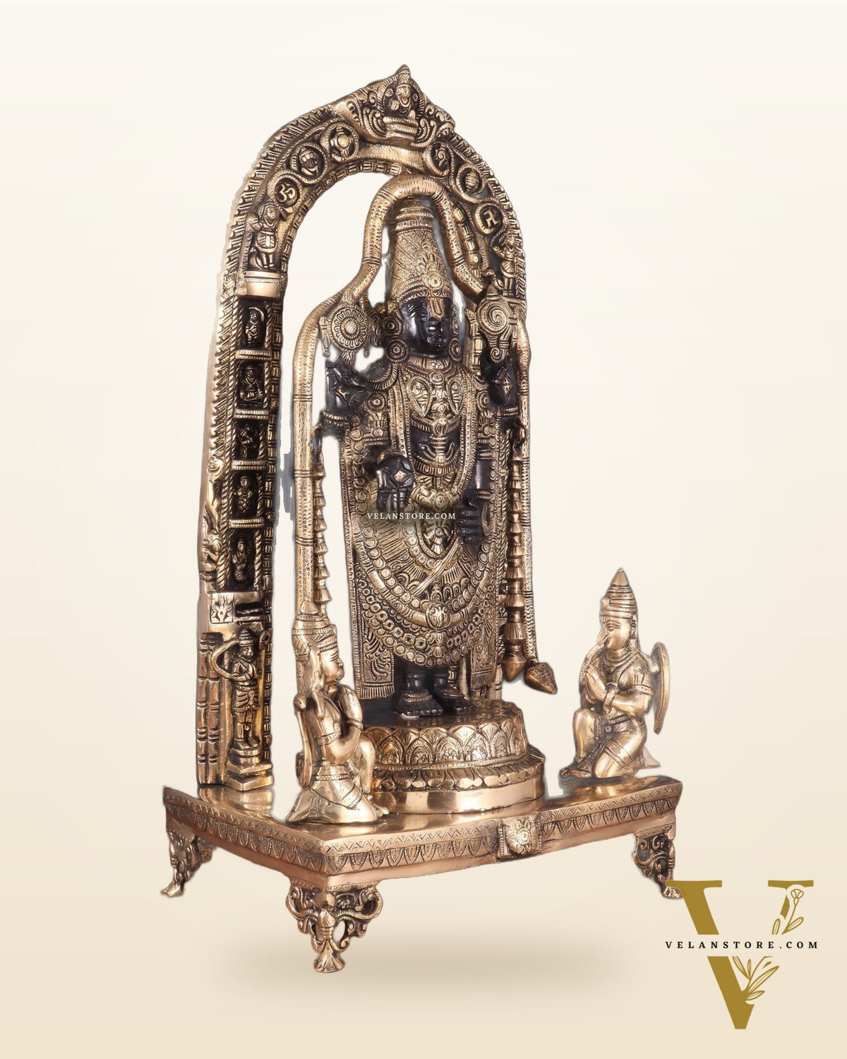 Pure Brass Lord Tirupati Balaji with Hanuman & Garuda – Black & Gold Finish, 24 Inch
