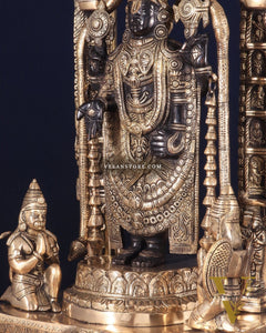 Pure Brass Lord Tirupati Balaji with Hanuman & Garuda – Black & Gold Finish, 24 Inch