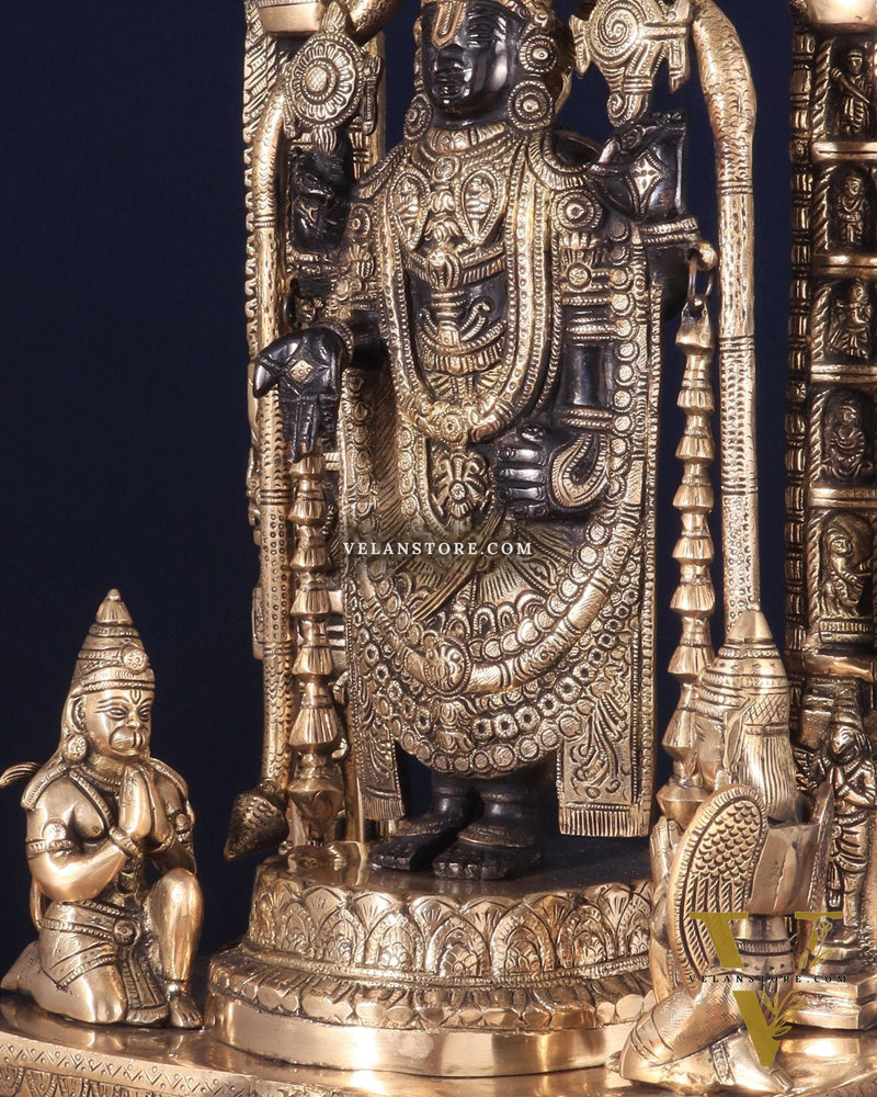 Pure Brass Lord Tirupati Balaji with Hanuman & Garuda – Black & Gold Finish, 24 Inch