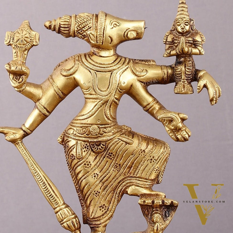 Pure Brass Lord Varaha with Goddess Lakshmi & Bhumi Devi – 8.5 inch