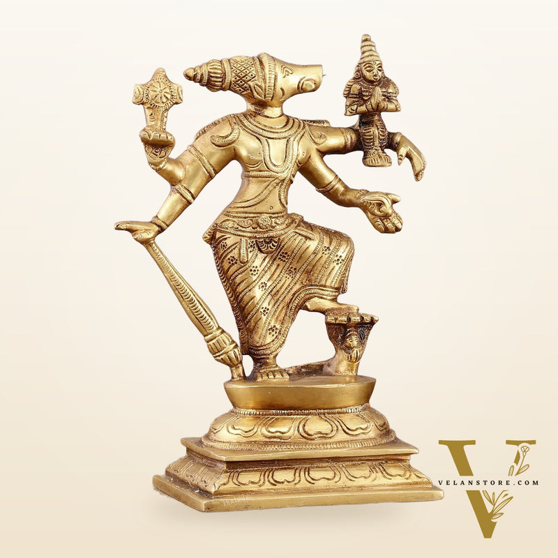 Pure Brass Lord Varaha with Goddess Lakshmi & Bhumi Devi – 8.5 inch
