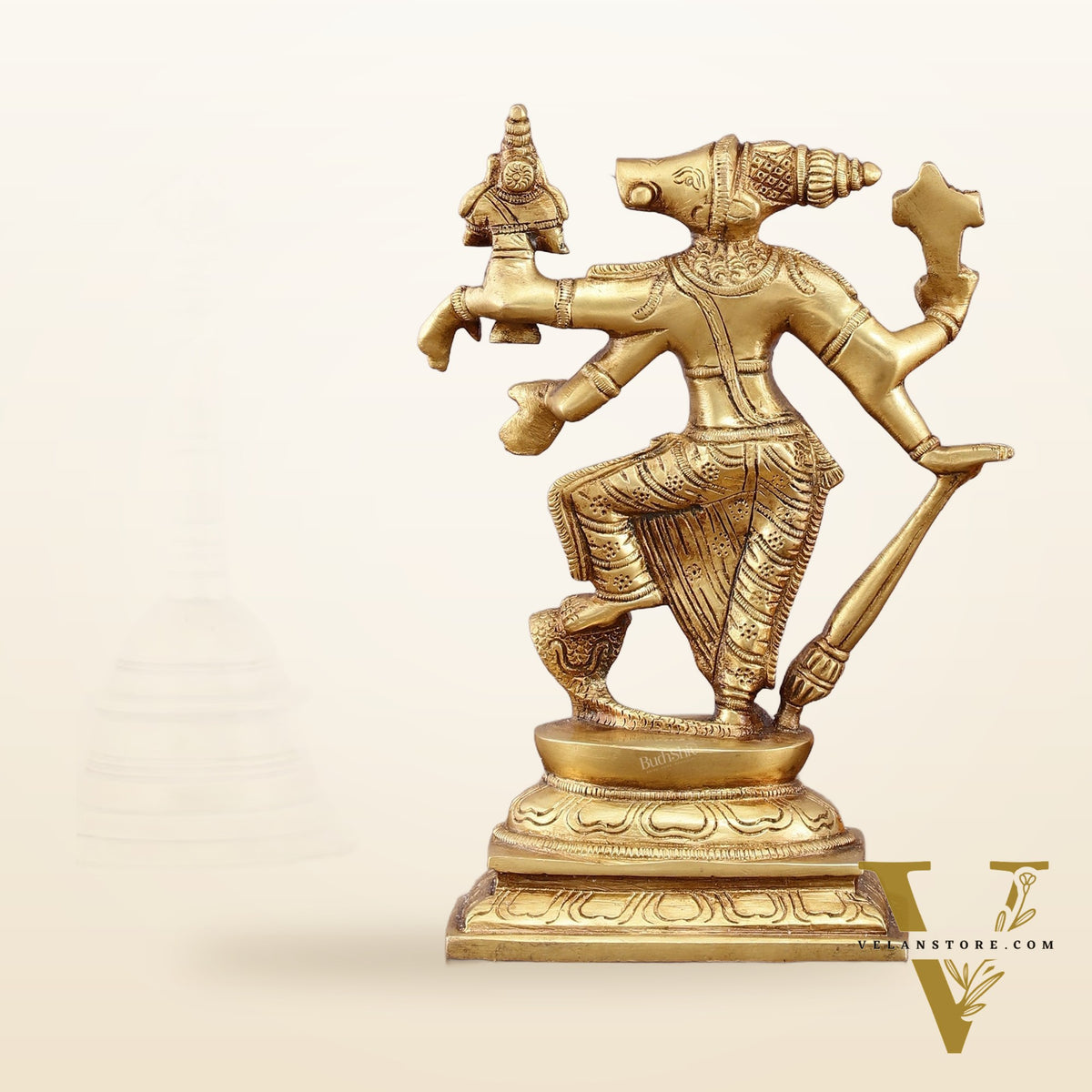 Pure Brass Lord Varaha with Goddess Lakshmi & Bhumi Devi – 8.5 inch