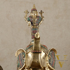 Pure Brass Lord Venkateshwara Swamy on Elephant with Fine Engravings & Stonework – 16.5 Inch