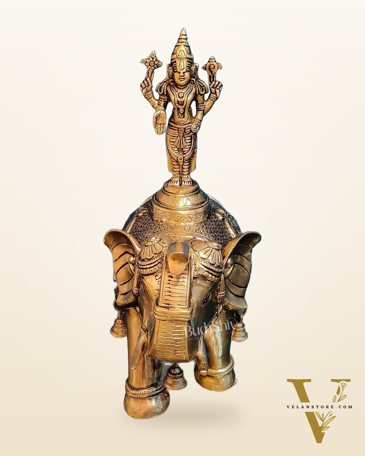 Pure Brass Lord Venkateshwara Swamy on Elephant with Fine Engravings  – 16.5 Inch