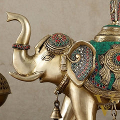 Pure Brass Lord Venkateshwara Swamy on Elephant with Fine Engravings & Stonework – 16.5 Inch