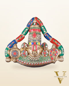 Pure Brass Lord Venkateshwara Tirupati Balaji face Wall Hanging stonework 10 inch