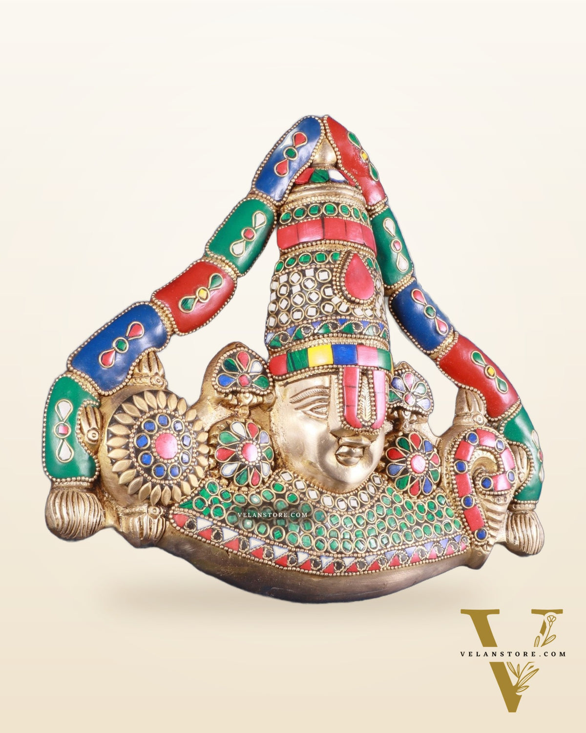 Pure Brass Lord Venkateshwara Tirupati Balaji face Wall Hanging stonework 10 inch