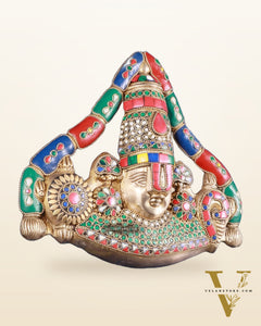 Pure Brass Lord Venkateshwara Tirupati Balaji face Wall Hanging stonework 10 inch