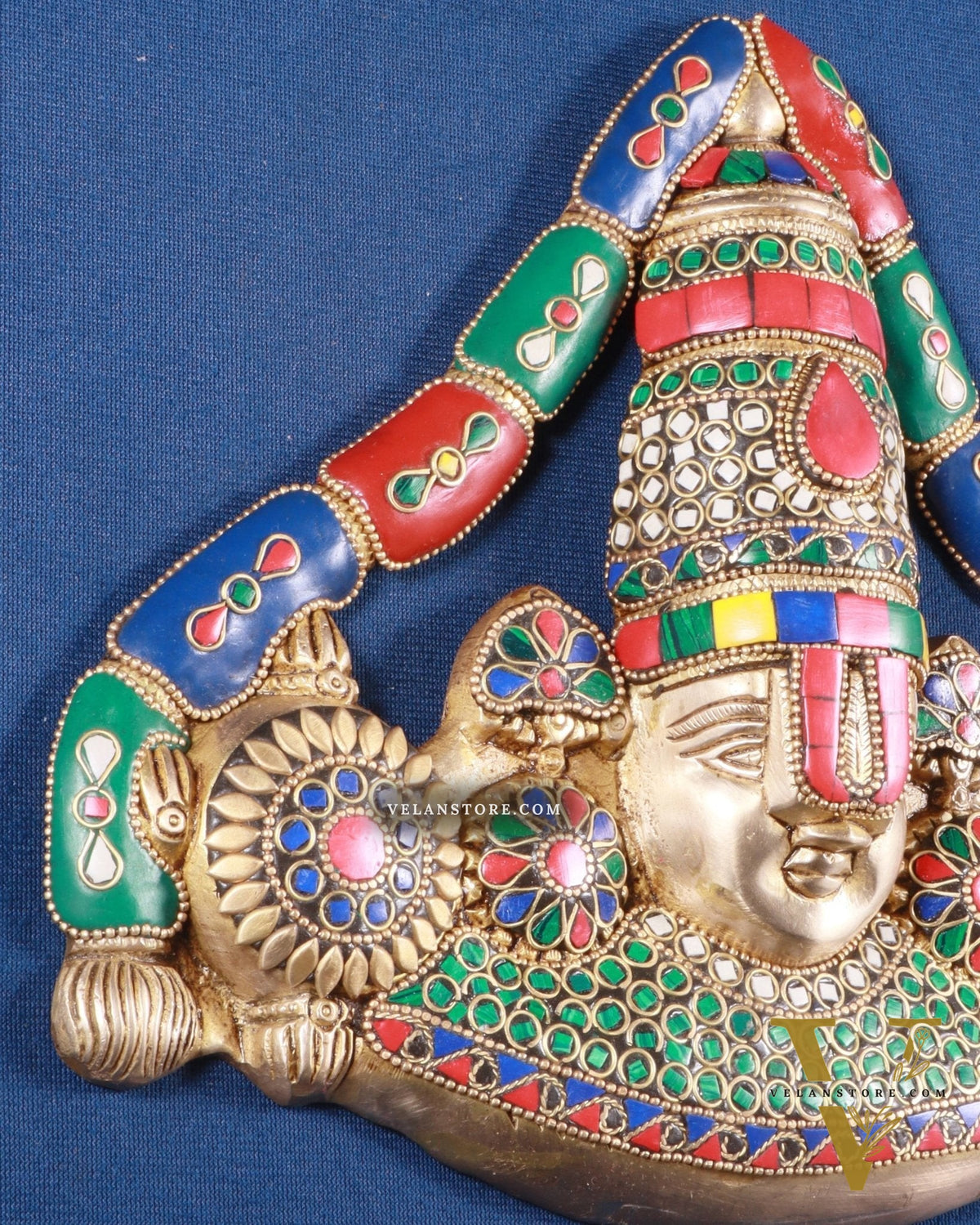 Pure Brass Lord Venkateshwara Tirupati Balaji face Wall Hanging stonework 10 inch