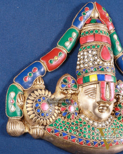 Pure Brass Lord Venkateshwara Tirupati Balaji face Wall Hanging stonework 10 inch