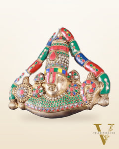 Pure Brass Lord Venkateshwara Tirupati Balaji face Wall Hanging stonework 10 inch