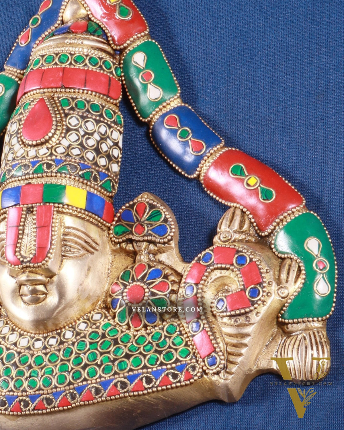 Pure Brass Lord Venkateshwara Tirupati Balaji face Wall Hanging stonework 10 inch