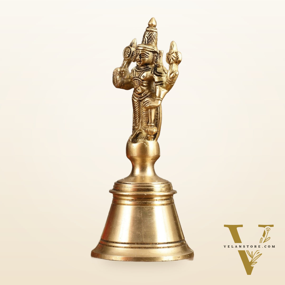 Pure Brass Lord Vishnu Hand Bell - 6.5 in Height