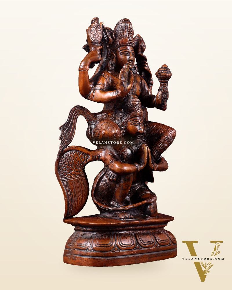 Pure Brass Lord Vishnu Seated on Garuda Statue - 8 inch
