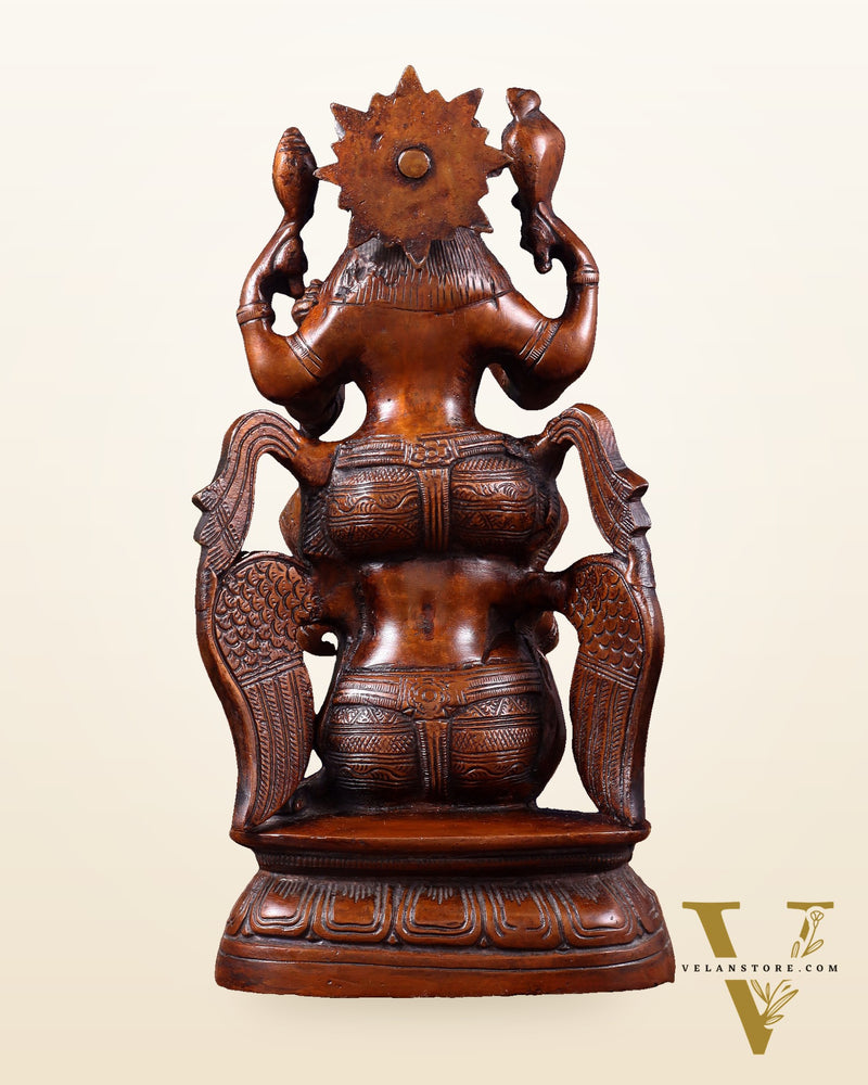 Pure Brass Lord Vishnu Seated on Garuda Statue - 8 inch
