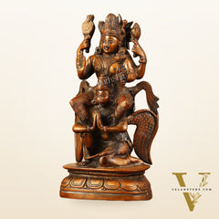 Pure Brass Lord Vishnu Seated on Garuda Statue - 8"