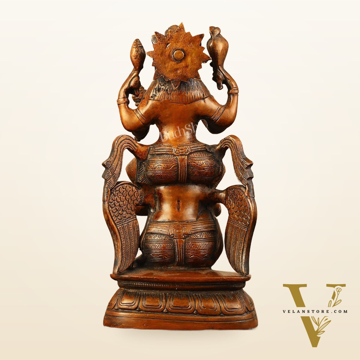 Pure Brass Lord Vishnu Seated on Garuda Statue - 8"