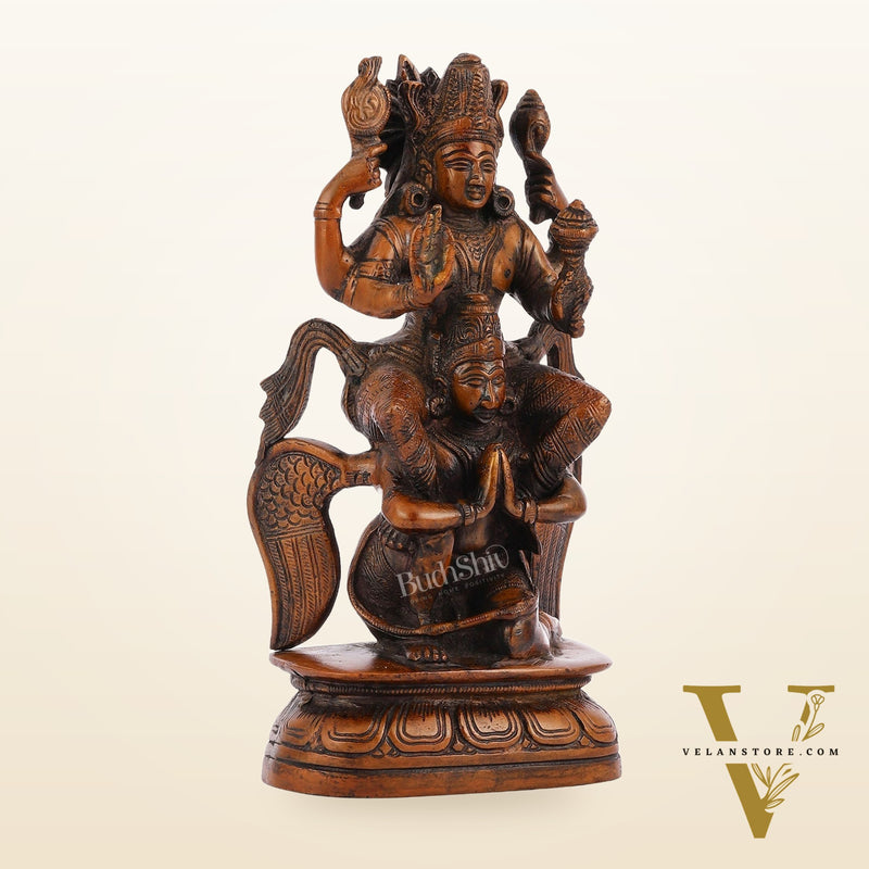 Pure Brass Lord Vishnu Seated on Garuda Statue - 8"