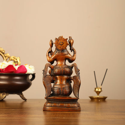 Pure Brass Lord Vishnu Seated on Garuda Statue - 8"