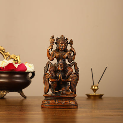 Pure Brass Lord Vishnu Seated on Garuda Statue - 8"