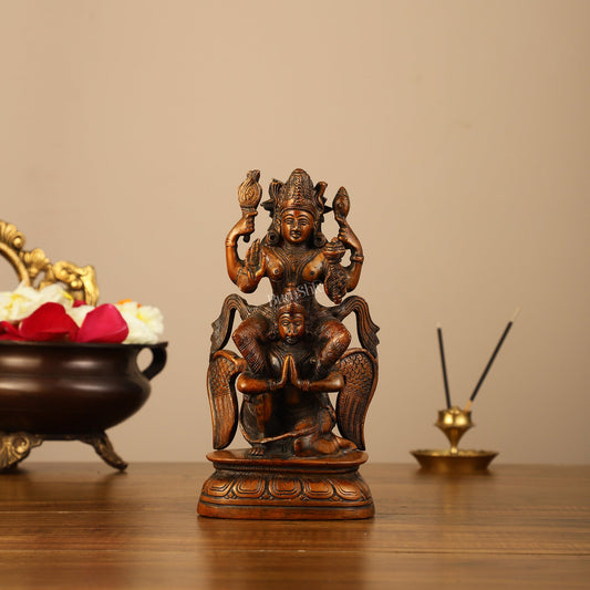 Pure Brass Lord Vishnu Seated on Garuda Statue - 8"