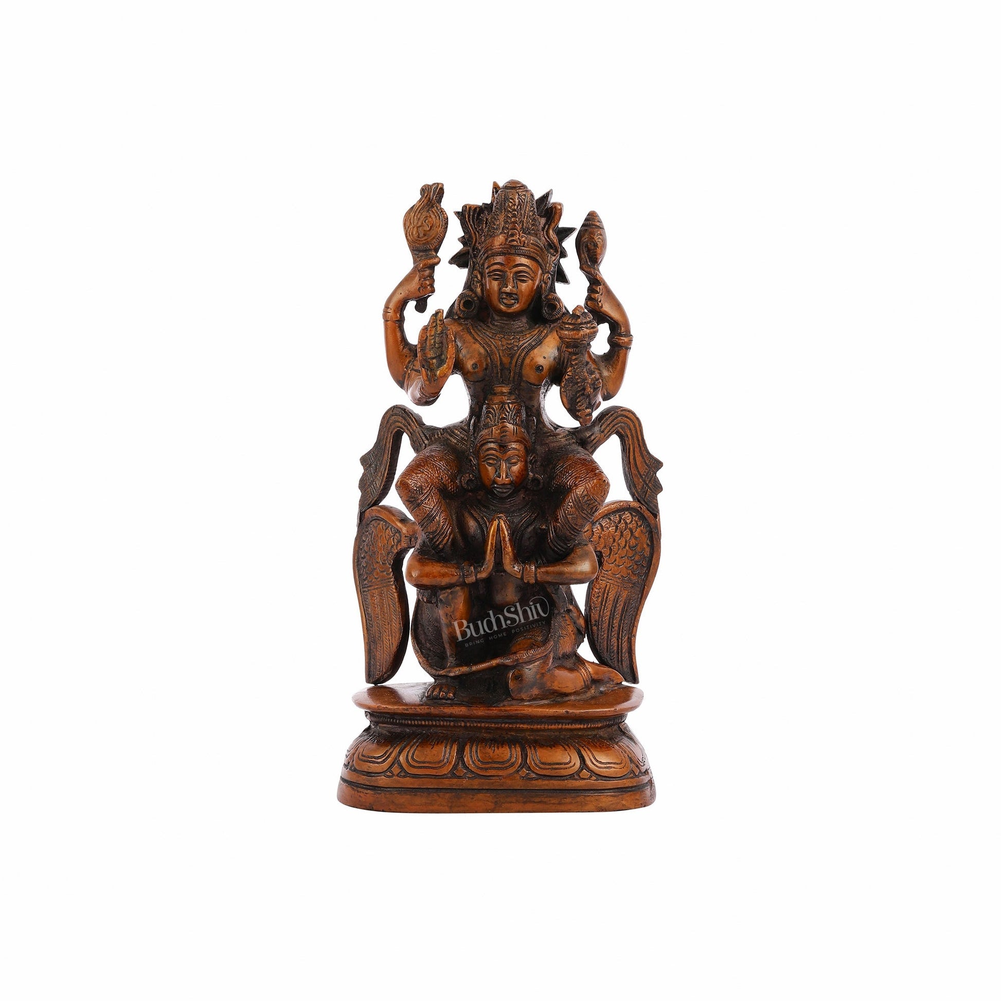 Pure Brass Lord Vishnu Seated on Garuda Statue - 8"