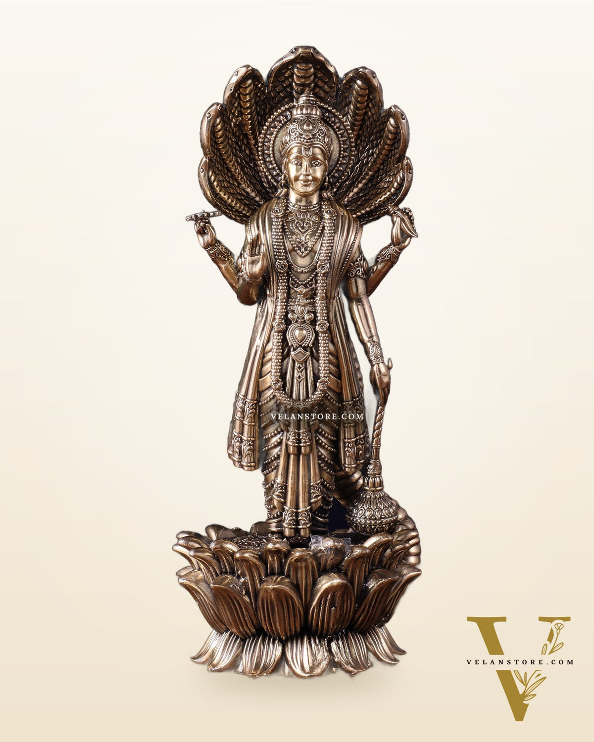 Pure Brass Lord Vishnu Standing with Sheshanaag – Superfine Carvings 11.5 inch