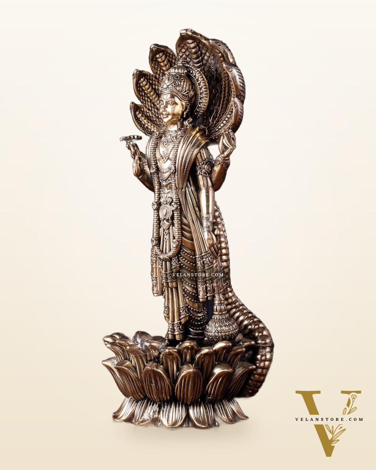 Pure Brass Lord Vishnu Standing with Sheshanaag – Superfine Carvings 11.5 inch