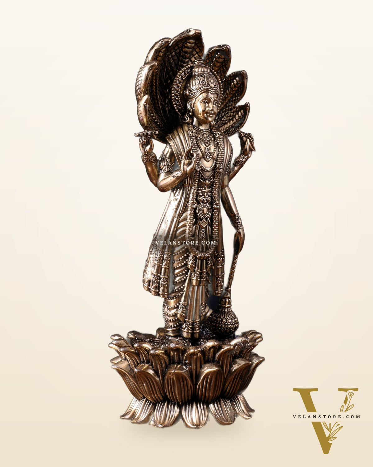 Pure Brass Lord Vishnu Standing with Sheshanaag – Superfine Carvings 11.5 inch