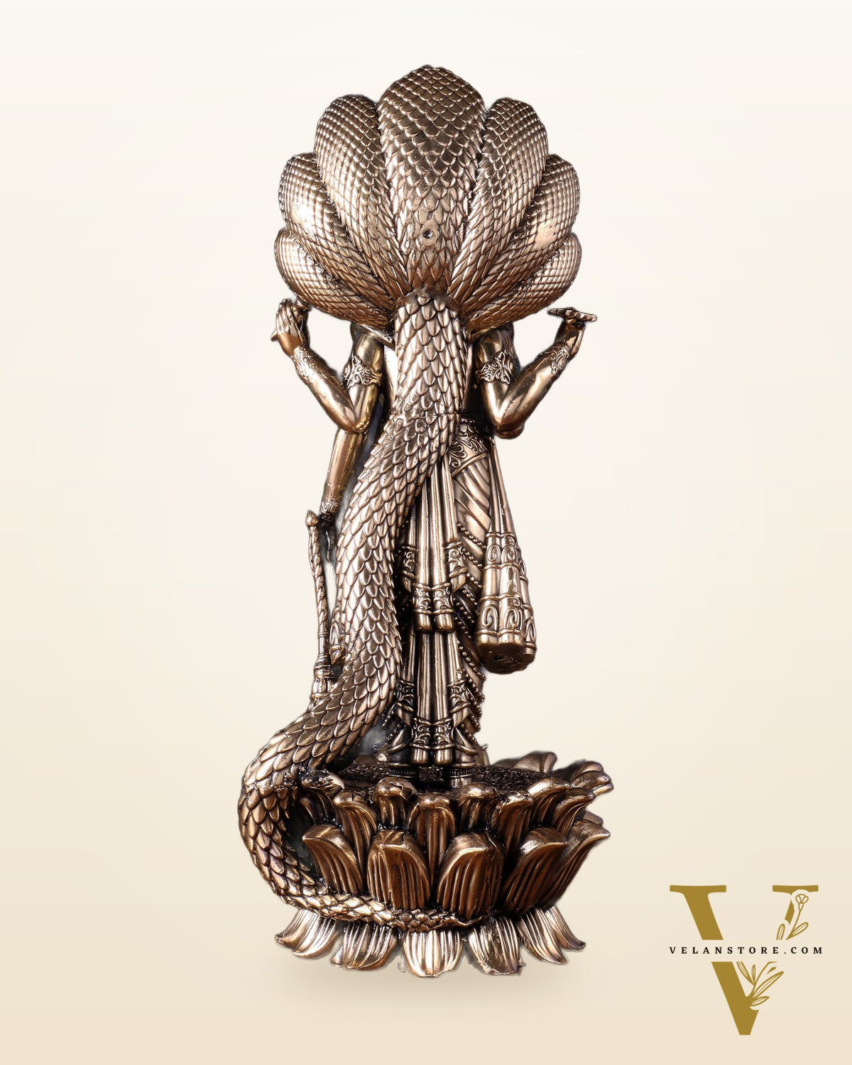 Pure Brass Lord Vishnu Standing with Sheshanaag – Superfine Carvings 11.5 inch