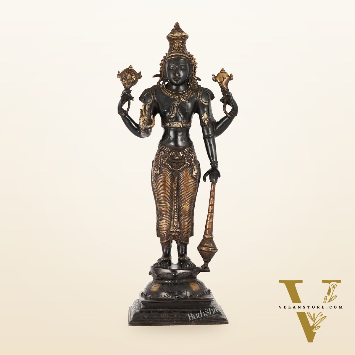 Pure Brass Lord Vishnu Statue | 20" Height | Black Gold Finish