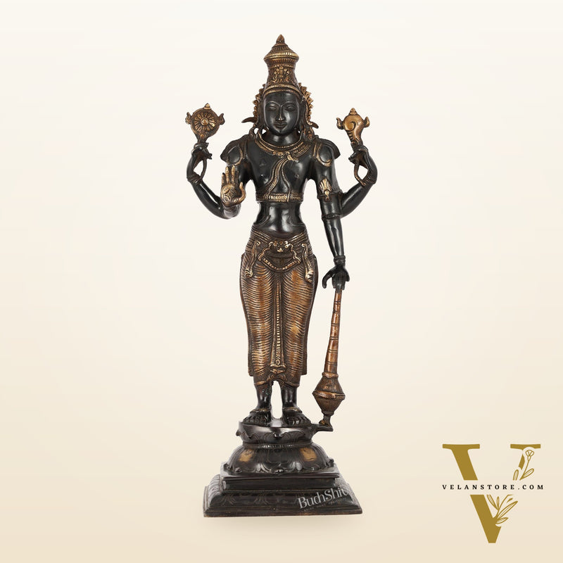 Pure Brass Lord Vishnu Statue | 20" Height | Black Gold Finish