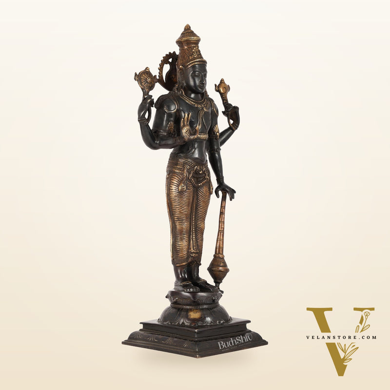Pure Brass Lord Vishnu Statue | 20" Height | Black Gold Finish