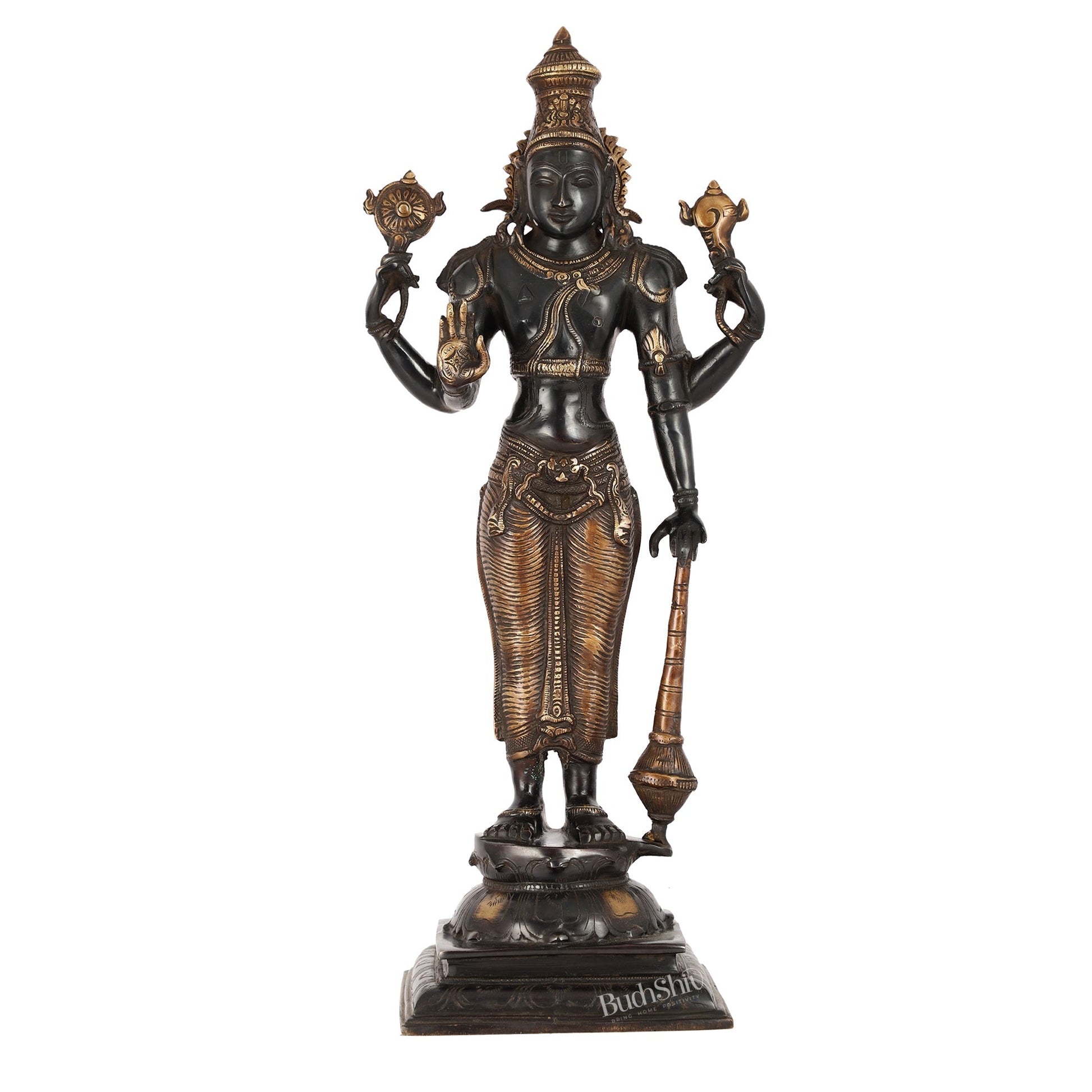 Pure Brass Lord Vishnu Statue | 20" Height | Black Gold Finish