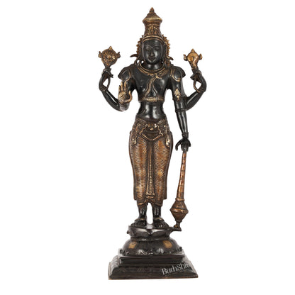 Pure Brass Lord Vishnu Statue | 20" Height | Black Gold Finish