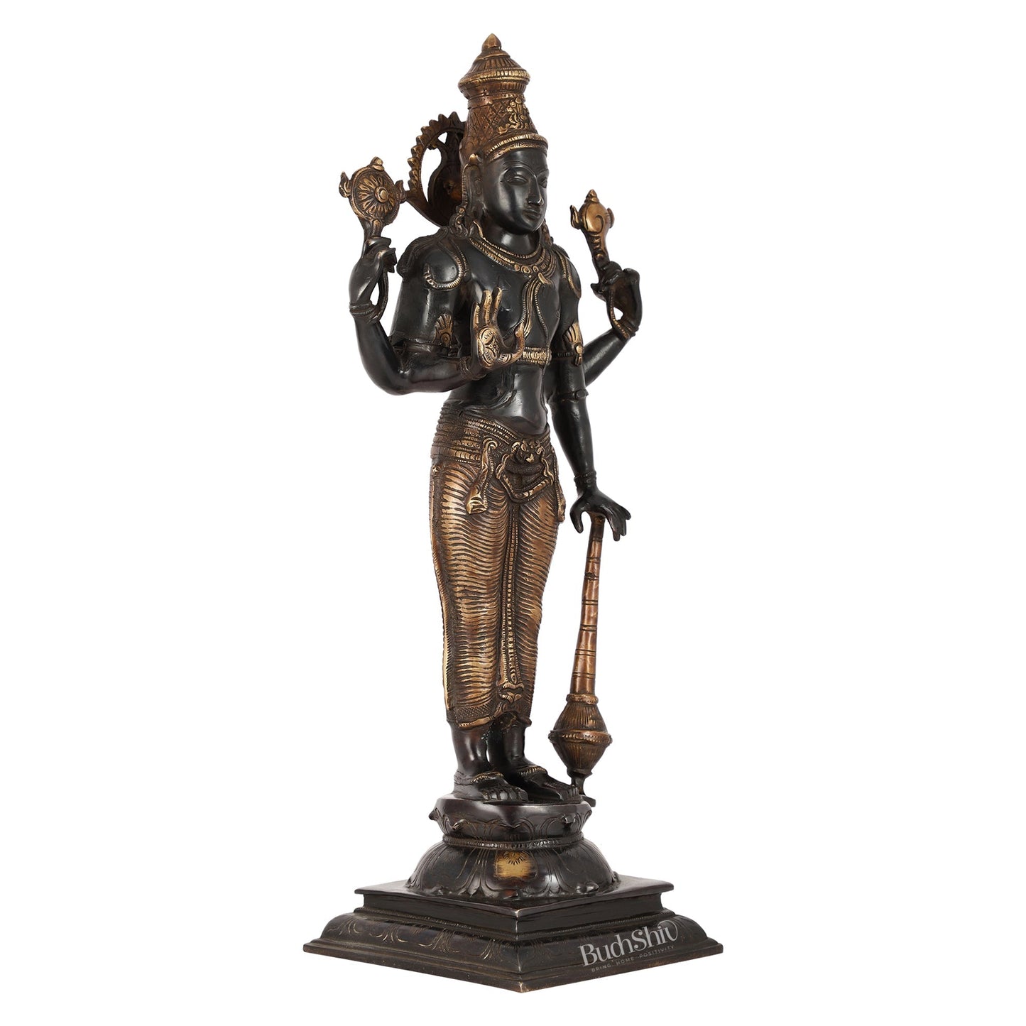Pure Brass Lord Vishnu Statue | 20" Height | Black Gold Finish