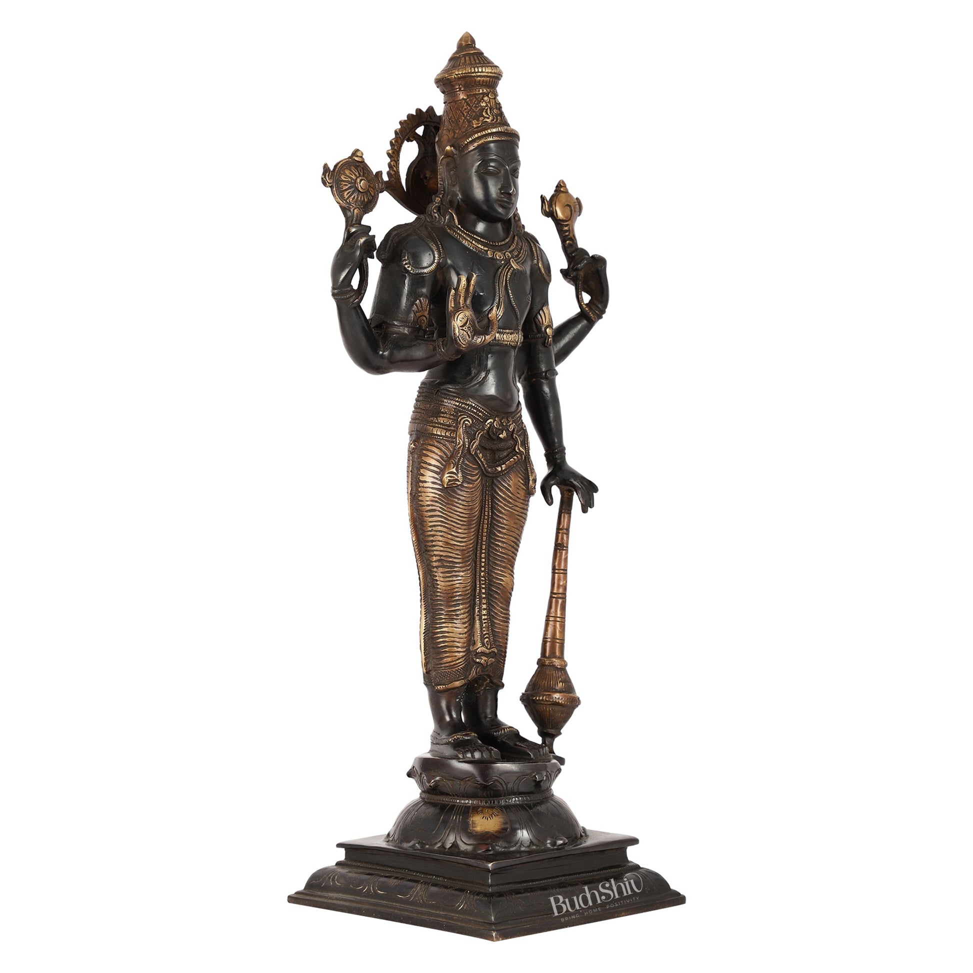 Pure Brass Lord Vishnu Statue | 20" Height | Black Gold Finish