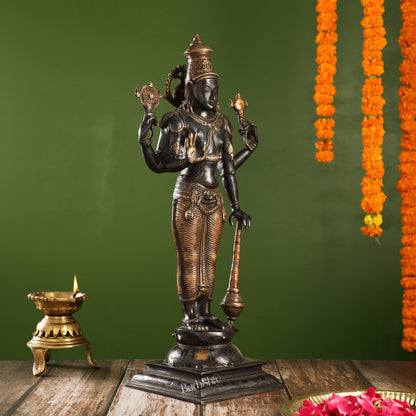 Pure Brass Lord Vishnu Statue | 20" Height | Black Gold Finish