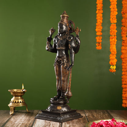 Pure Brass Lord Vishnu Statue | 20" Height | Black Gold Finish